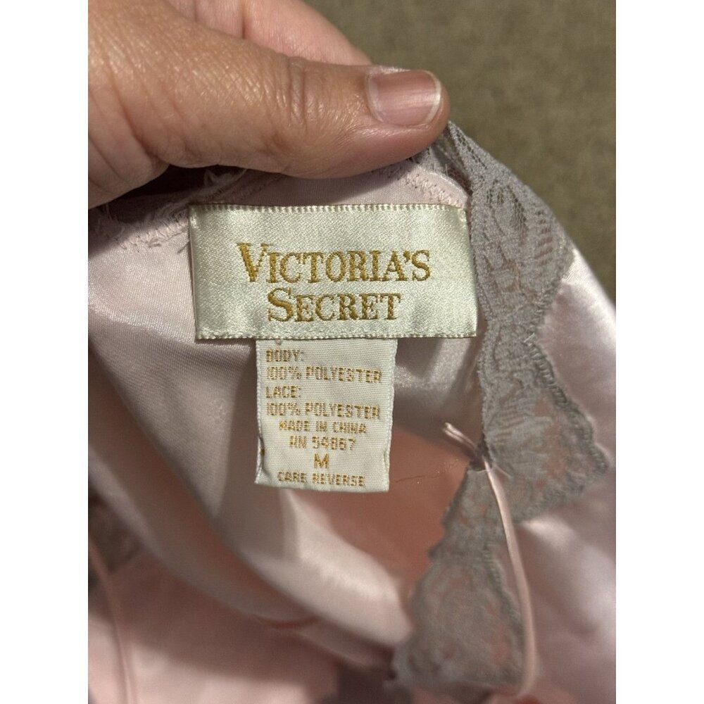 VTG VICTORIA’S SECRET Gold Label Satin Slip Dress Lingerie Pink Lace Pleats M - Picture 4 of 8